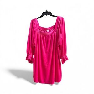 Vibrant velvet Barbie Pink Blouse with Ruffled Sleeves